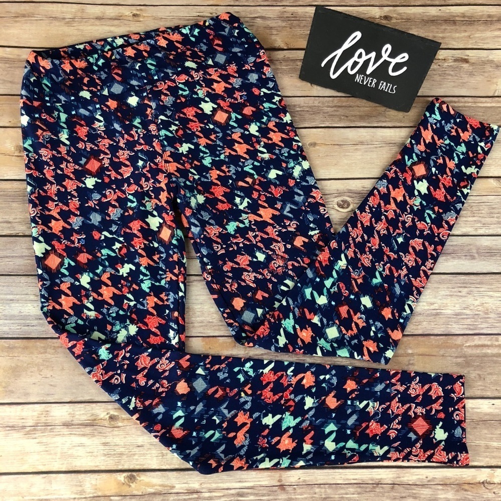 LuLaRoe Blue Orange Red  & Green Leggings size OS